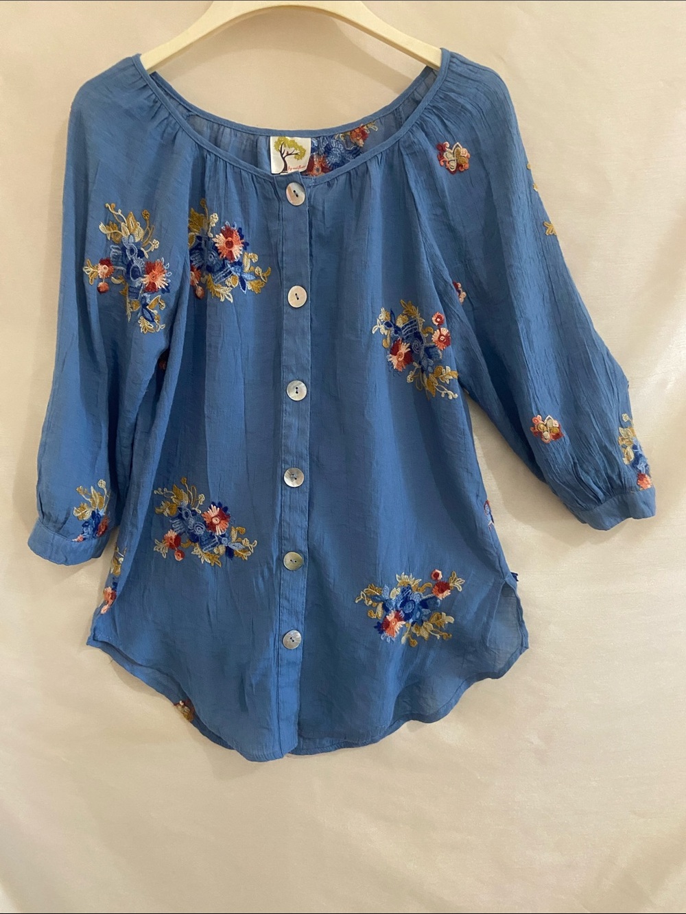 fig and flower light blue embroidered blouse